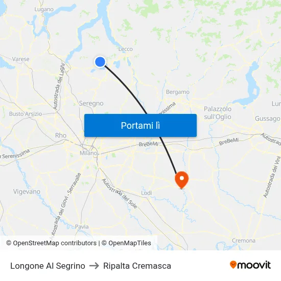 Longone Al Segrino to Ripalta Cremasca map