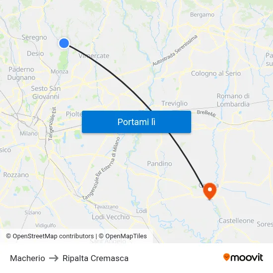 Macherio to Ripalta Cremasca map