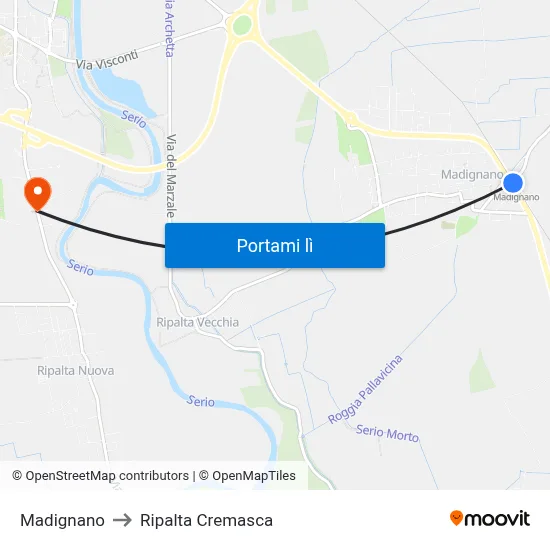 Madignano to Ripalta Cremasca map