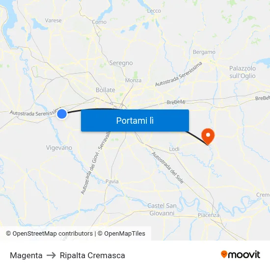 Magenta to Ripalta Cremasca map