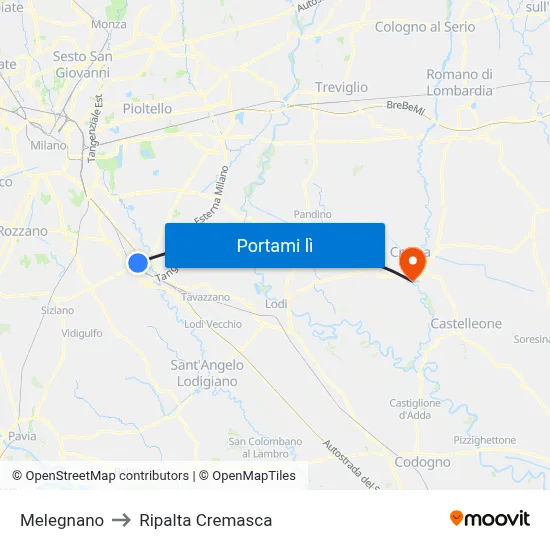 Melegnano to Ripalta Cremasca map
