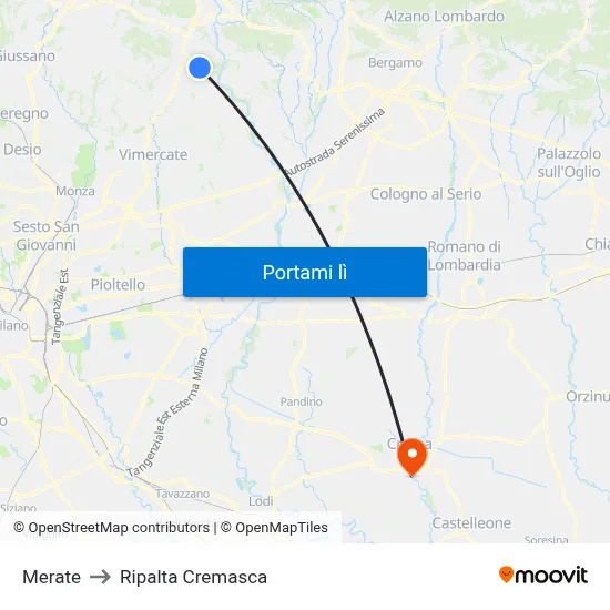 Merate to Ripalta Cremasca map