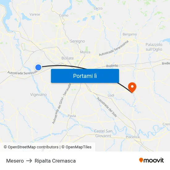Mesero to Ripalta Cremasca map