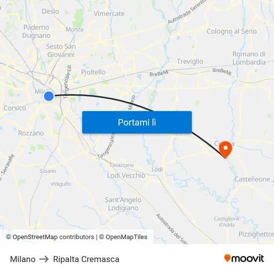 Milano to Ripalta Cremasca map