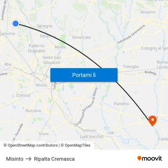 Misinto to Ripalta Cremasca map