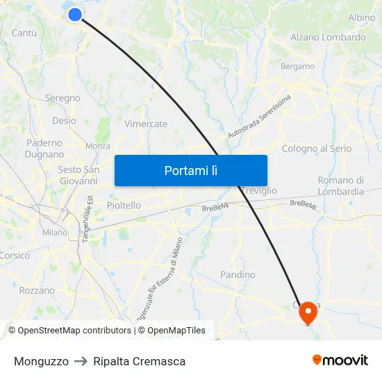 Monguzzo to Ripalta Cremasca map