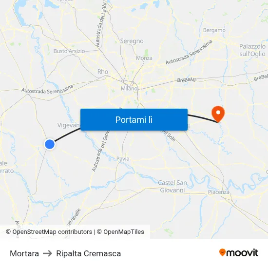 Mortara to Ripalta Cremasca map
