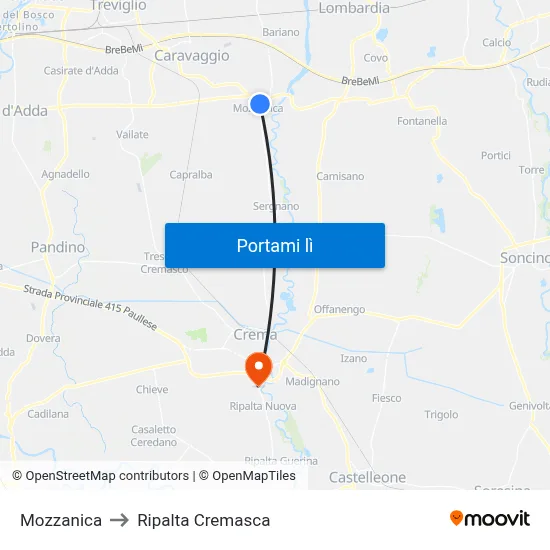 Mozzanica to Ripalta Cremasca map