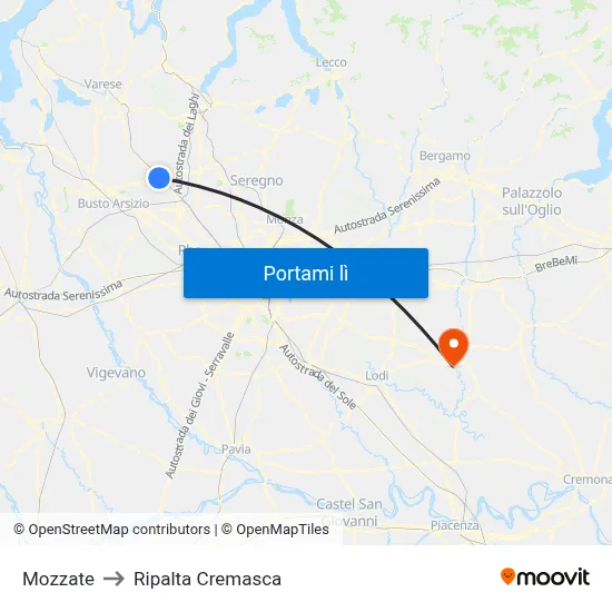 Mozzate to Ripalta Cremasca map