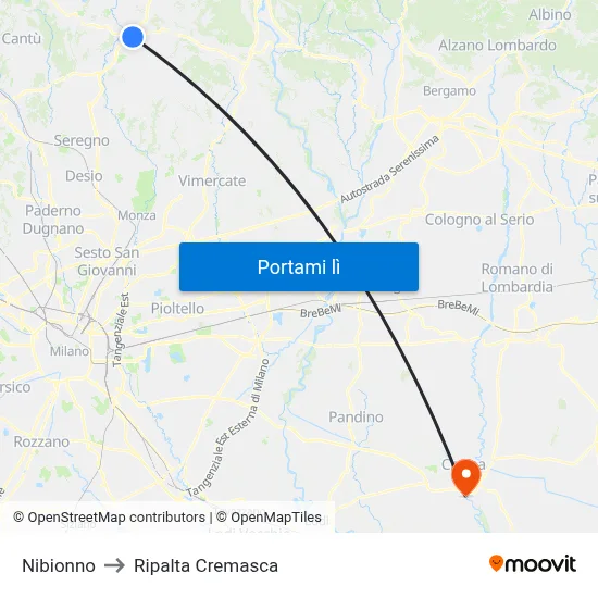 Nibionno to Ripalta Cremasca map