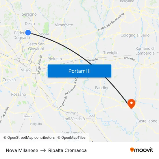 Nova Milanese to Ripalta Cremasca map