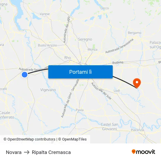 Novara to Ripalta Cremasca map