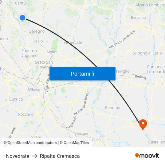 Novedrate to Ripalta Cremasca map