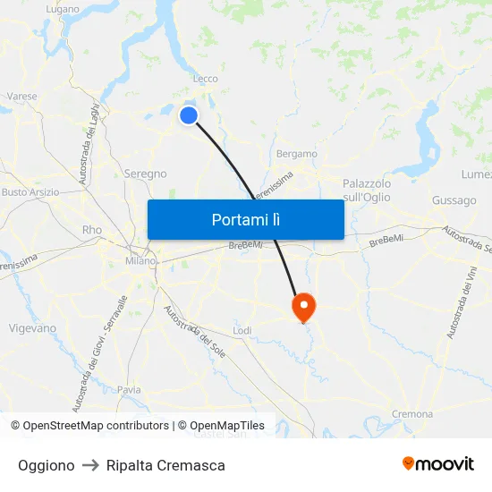Oggiono to Ripalta Cremasca map
