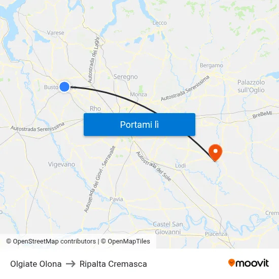 Olgiate Olona to Ripalta Cremasca map
