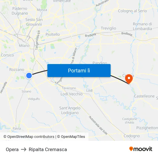 Opera to Ripalta Cremasca map