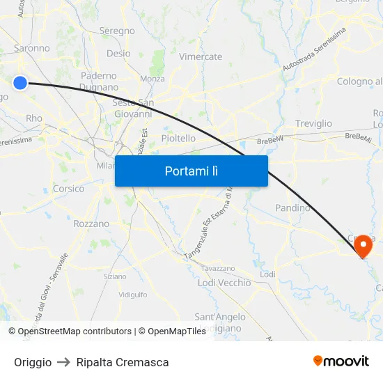 Origgio to Ripalta Cremasca map