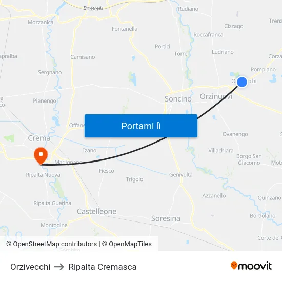 Orzivecchi to Ripalta Cremasca map