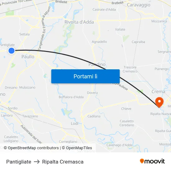 Pantigliate to Ripalta Cremasca map