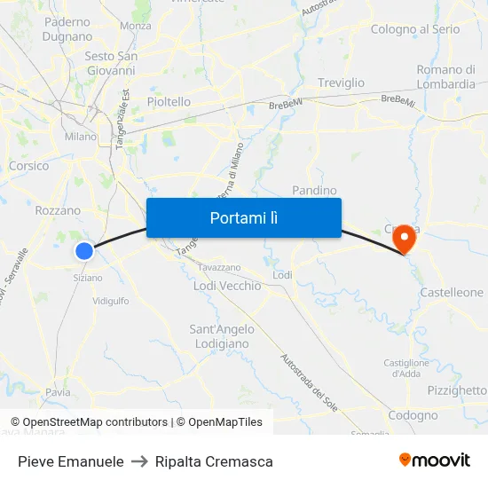 Pieve Emanuele to Ripalta Cremasca map