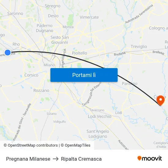 Pregnana Milanese to Ripalta Cremasca map