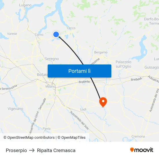 Proserpio to Ripalta Cremasca map