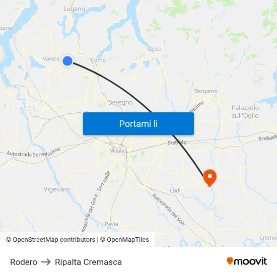 Rodero to Ripalta Cremasca map