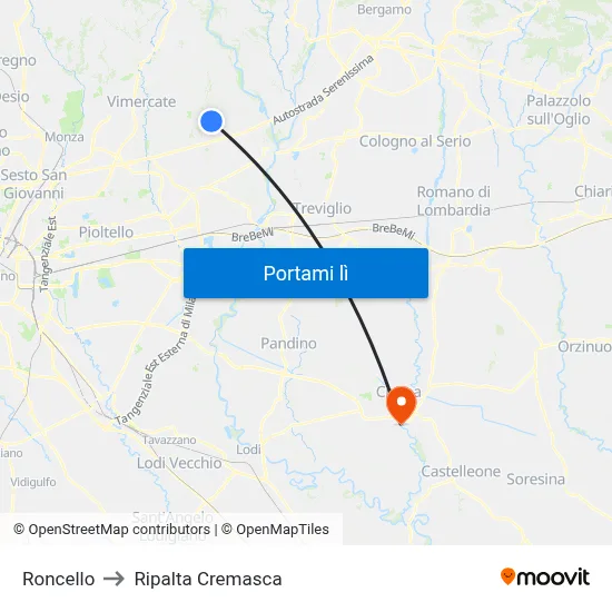 Roncello to Ripalta Cremasca map