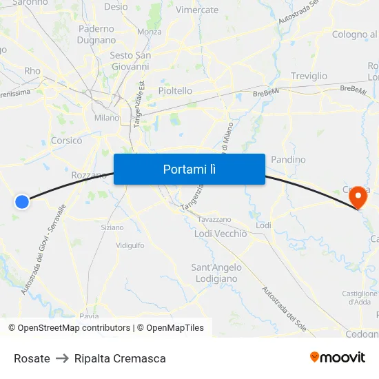 Rosate to Ripalta Cremasca map