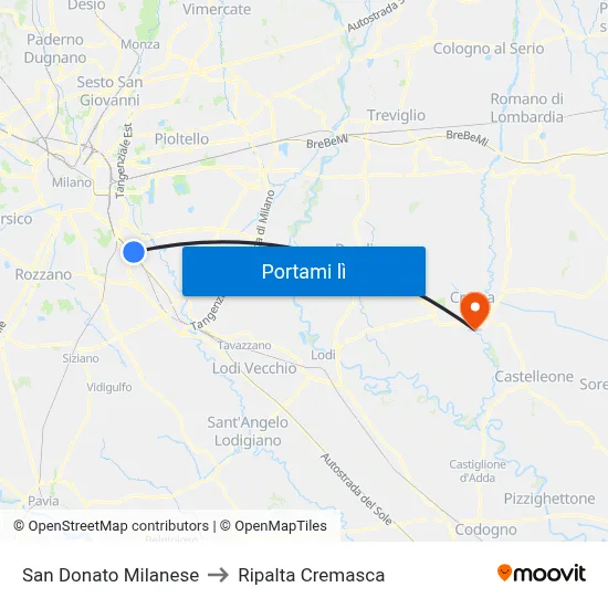 San Donato Milanese to Ripalta Cremasca map