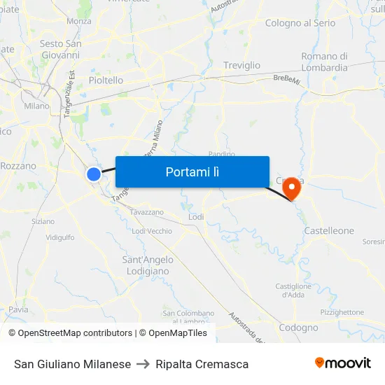 San Giuliano Milanese to Ripalta Cremasca map