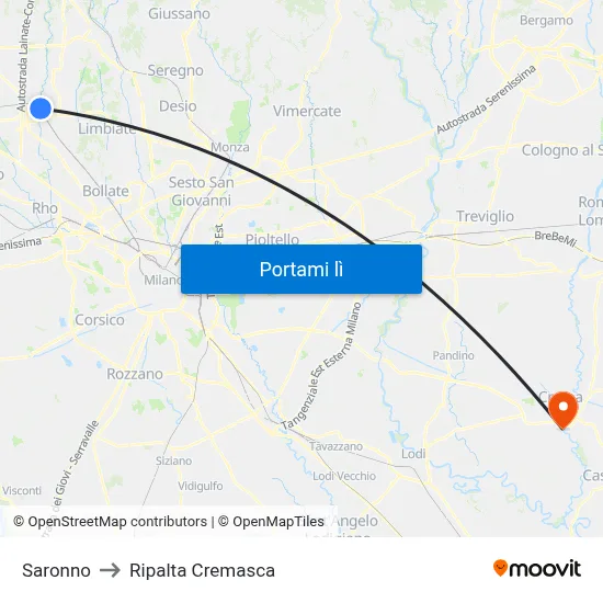 Saronno to Ripalta Cremasca map