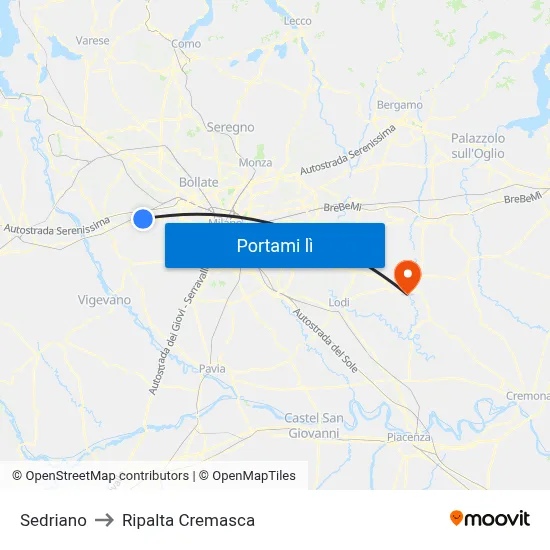 Sedriano to Ripalta Cremasca map