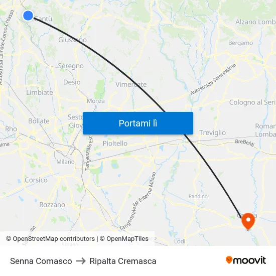Senna Comasco to Ripalta Cremasca map