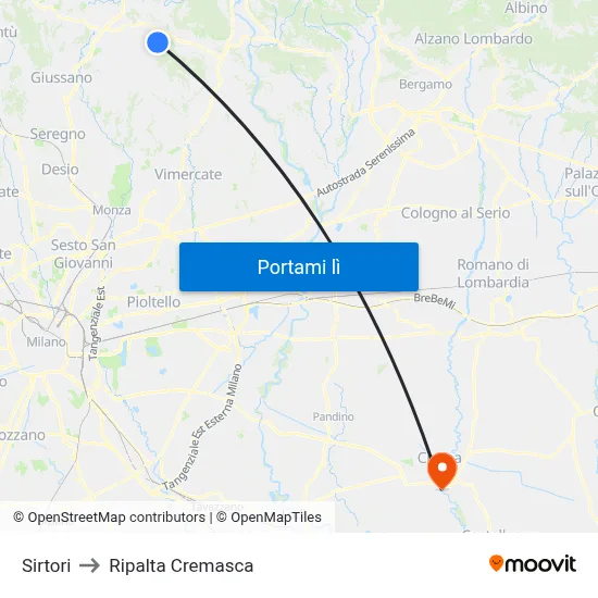 Sirtori to Ripalta Cremasca map