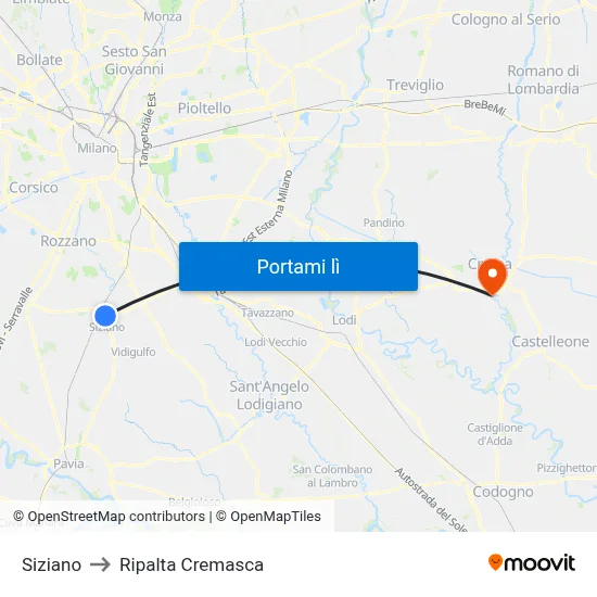 Siziano to Ripalta Cremasca map