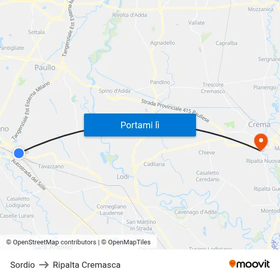 Sordio to Ripalta Cremasca map
