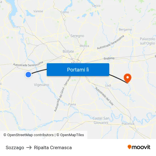 Sozzago to Ripalta Cremasca map