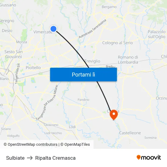 Sulbiate to Ripalta Cremasca map