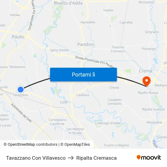 Tavazzano Con Villavesco to Ripalta Cremasca map