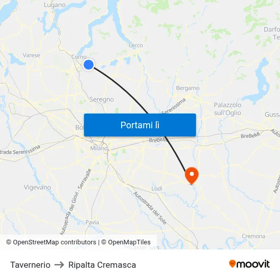 Tavernerio to Ripalta Cremasca map