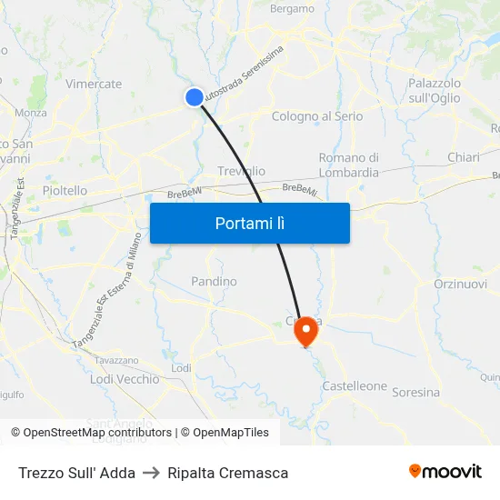 Trezzo Sull' Adda to Ripalta Cremasca map