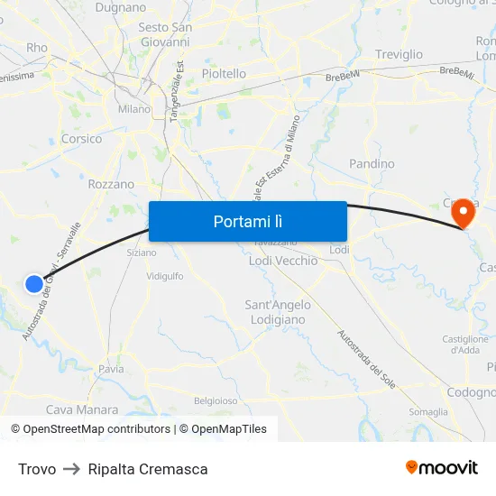 Trovo to Ripalta Cremasca map