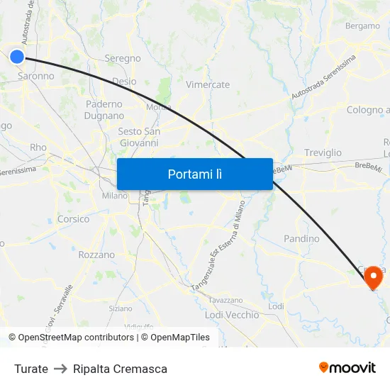 Turate to Ripalta Cremasca map