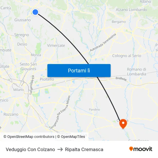 Veduggio Con Colzano to Ripalta Cremasca map