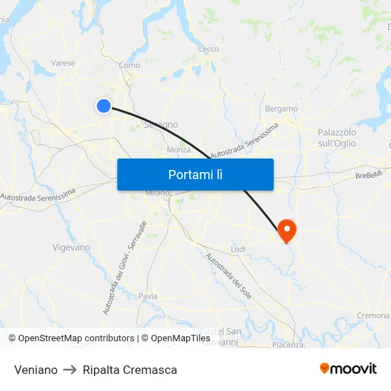 Veniano to Ripalta Cremasca map