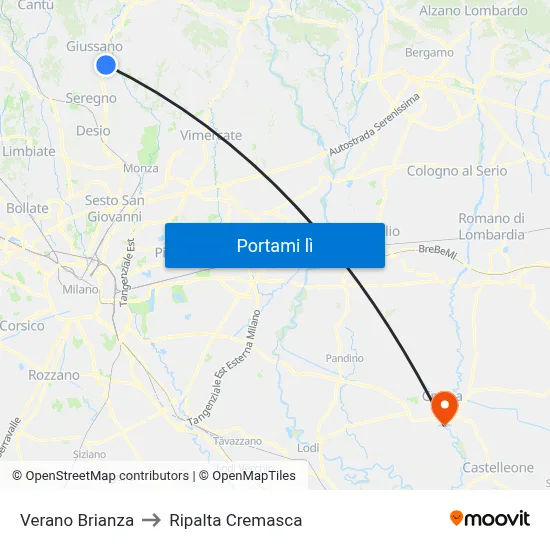 Verano Brianza to Ripalta Cremasca map