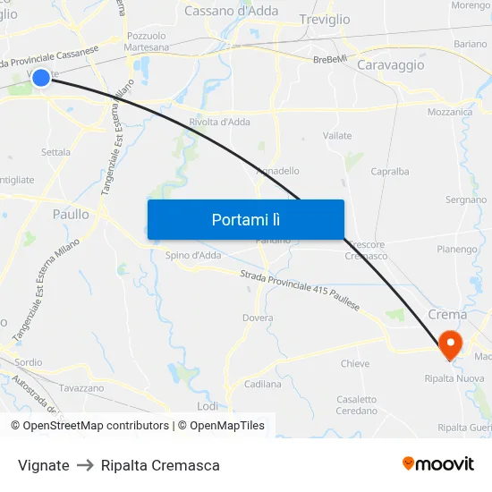 Vignate to Ripalta Cremasca map