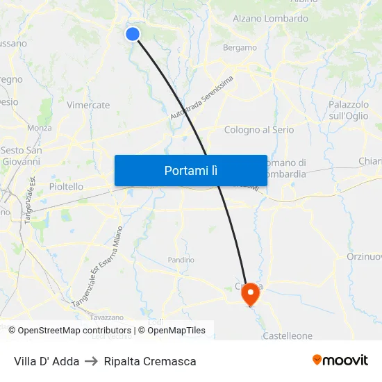 Villa D' Adda to Ripalta Cremasca map
