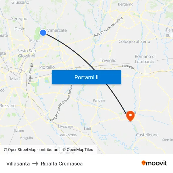 Villasanta to Ripalta Cremasca map